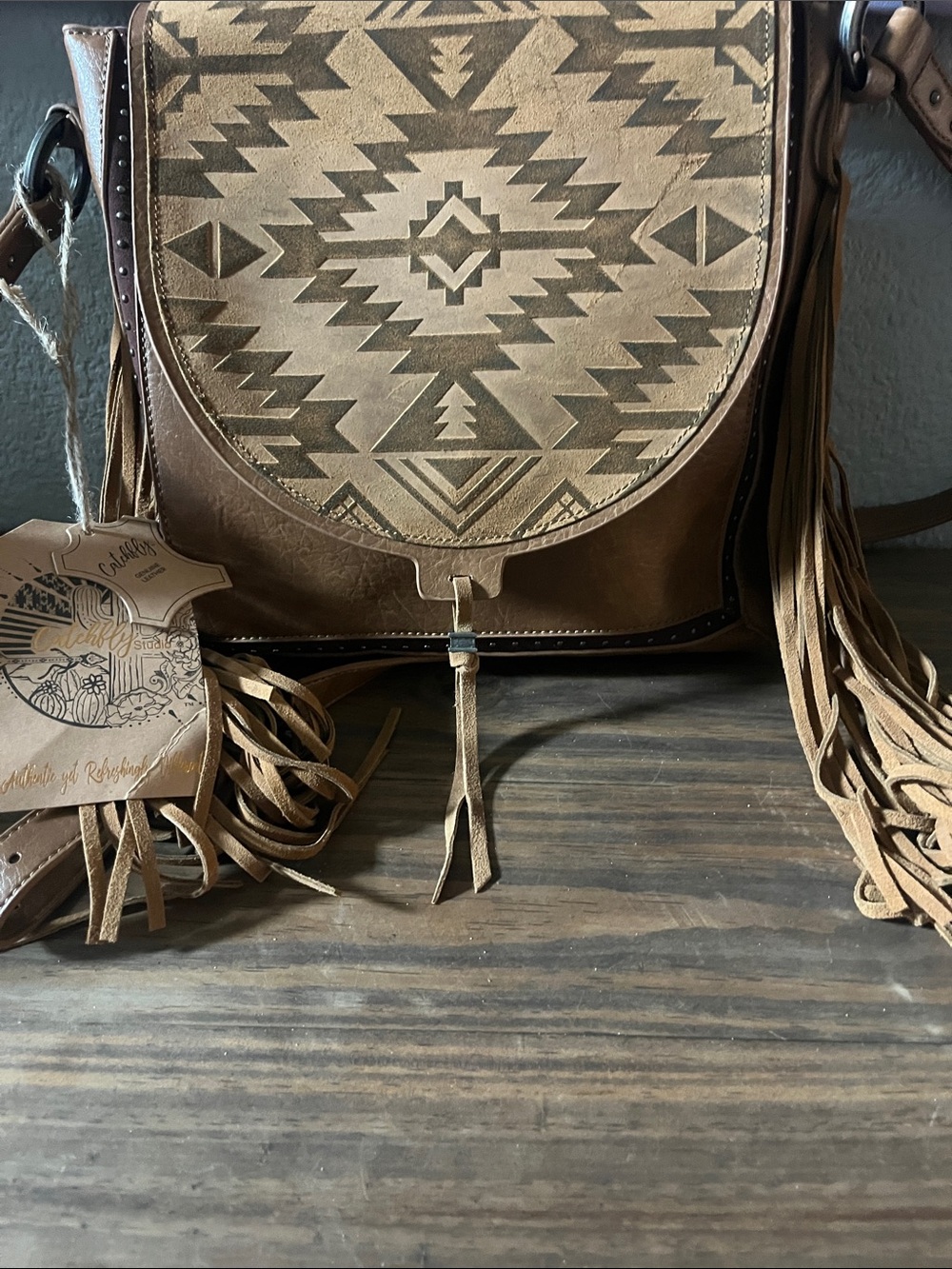 Boho Aztec Fringe Crossbody Bag in Brown
